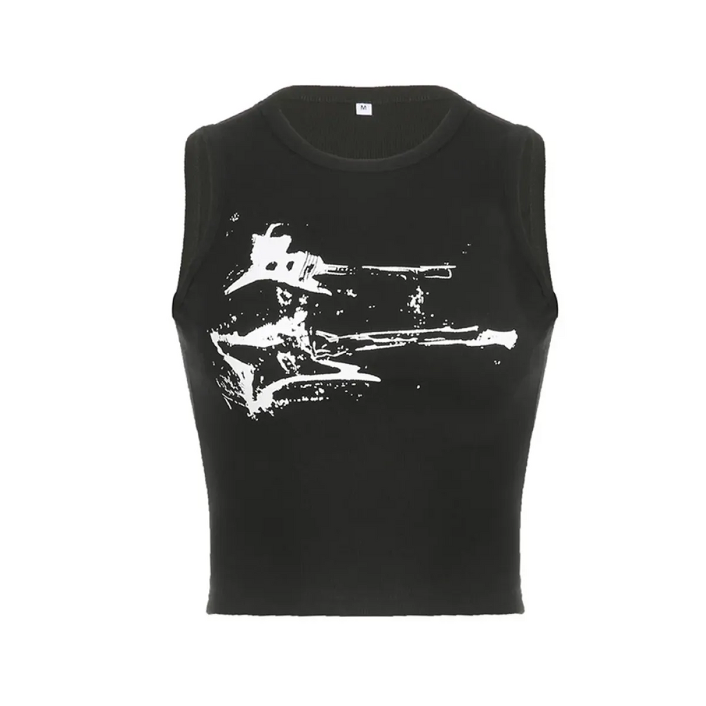 Guitar Print Tank Top - Ribbed Grunge Crop Top - Women’s Clothing & Accessories - 5