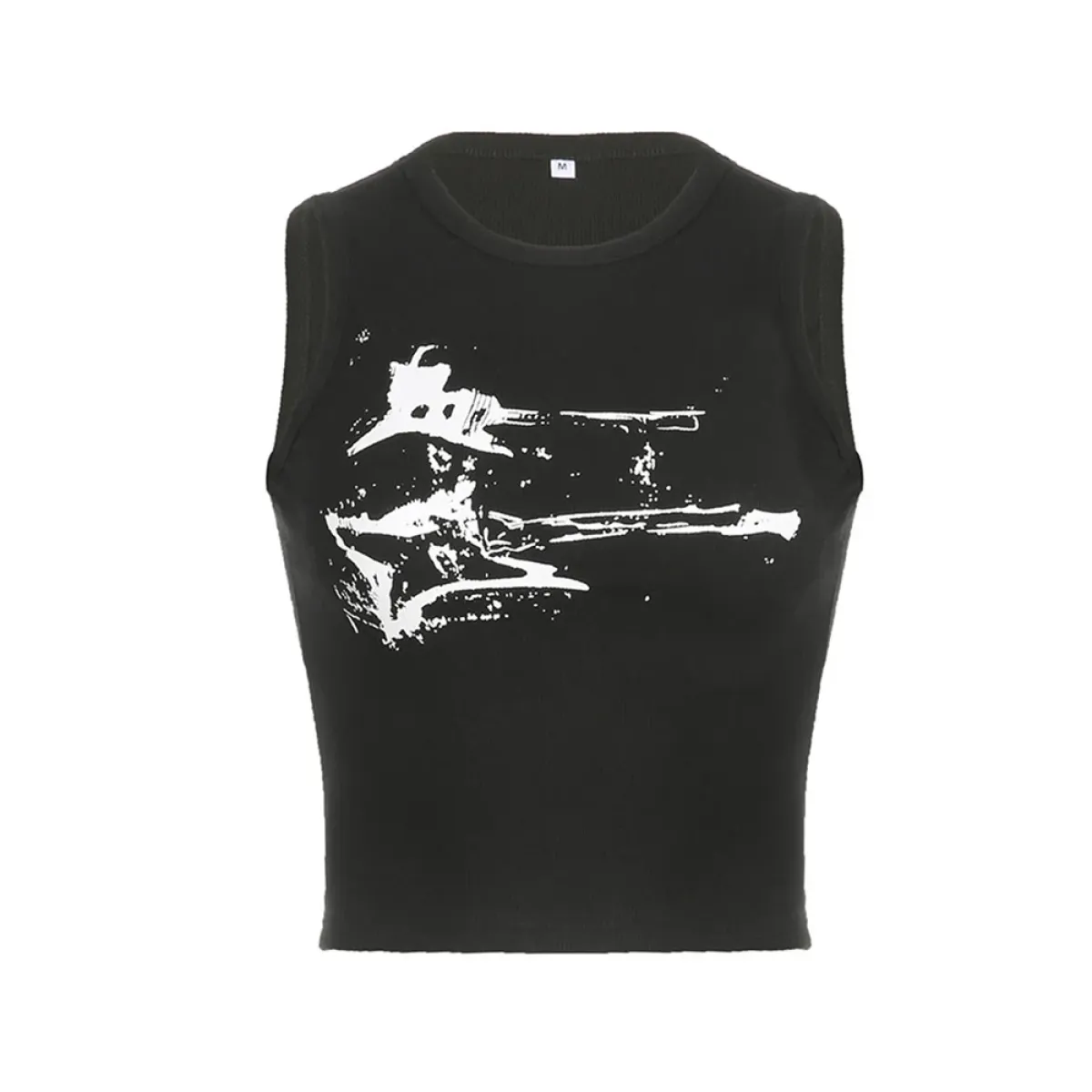 Guitar Print Tank Top - Ribbed Grunge Crop Top - Women’s Clothing & Accessories - 5