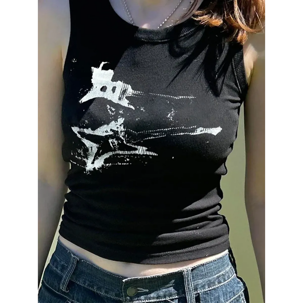 Guitar Print Tank Top - Ribbed Grunge Crop Top - Women’s Clothing & Accessories - 6