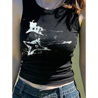 Guitar Print Tank Top - Ribbed Grunge Crop Top - Women’s Clothing & Accessories - 6