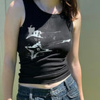 Guitar Print Tank Top - Ribbed Grunge Crop Top - Women’s Clothing & Accessories - 8