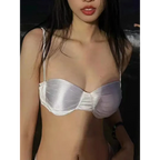 Satin Halter Bikini Set – Ruffled Irregular Wrap Skirt Swimsuit - Bottoms - Swimwear - 5