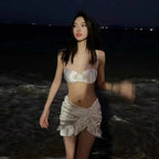 Satin Halter Bikini Set – Ruffled Irregular Wrap Skirt Swimsuit - Bottoms - Swimwear - 8