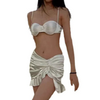 Satin Halter Bikini Set – Ruffled Irregular Wrap Skirt Swimsuit - Bottoms - Swimwear - 6