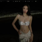 Satin Halter Bikini Set – Ruffled Irregular Wrap Skirt Swimsuit - Bottoms - Swimwear - 10