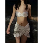 Satin Halter Bikini Set – Ruffled Irregular Wrap Skirt Swimsuit - Bottoms - Swimwear - 3