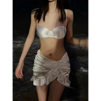 Satin Halter Bikini Set – Ruffled Irregular Wrap Skirt Swimsuit - Bottoms - Swimwear - 1