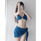 Black Chain Ring Halter Bikini Set – Korean Sexy Swimwear 3PCS Skirt - Bottoms - Spaghetti strap - Swimwear - 4