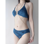 Black Chain Ring Halter Bikini Set – Korean Sexy Swimwear 3PCS Skirt - Bottoms - Spaghetti strap - Swimwear - 2