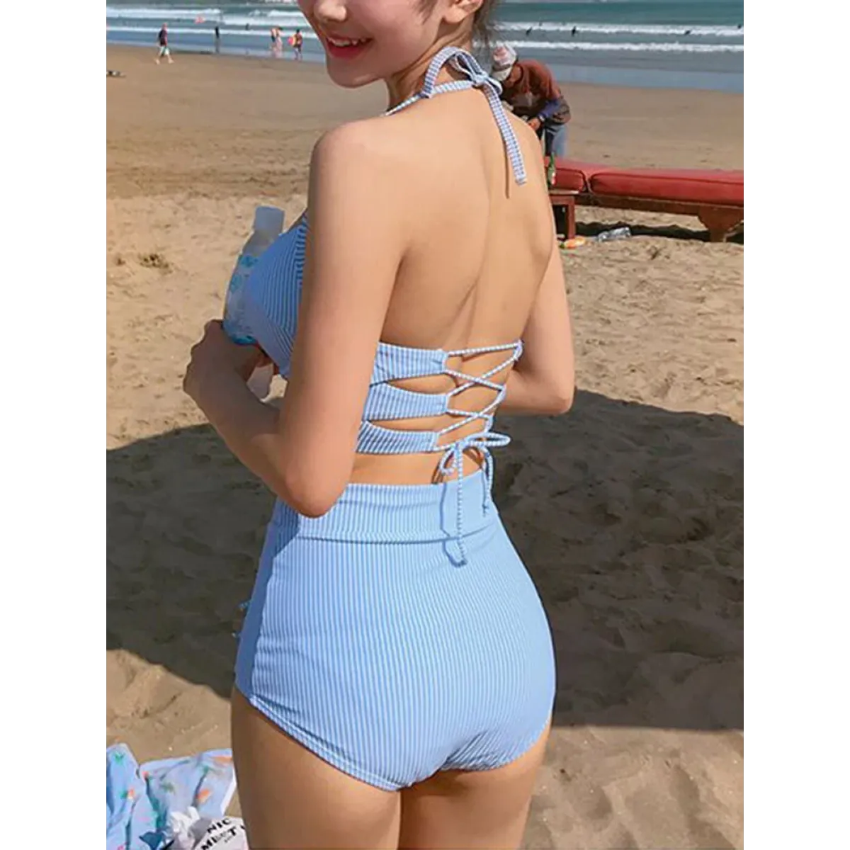 OIINAA Striped Bow Halter Bikini Set - Swimsuits - Swimsuit / Bikini / One-Piece Swimwear - 5