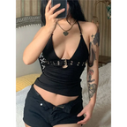 Punk Belted Halter Crop Top - Women’s Clothing & Accessories - Tops - 2