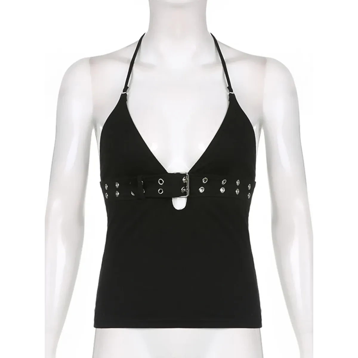 Punk Belted Halter Crop Top - Women’s Clothing & Accessories - Tops - 6