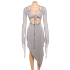 Gray Mesh Two-Piece Set – Halter Cutout Dress & Lace-Up Top - All Dresses - Long - V-neck - Sets - 1