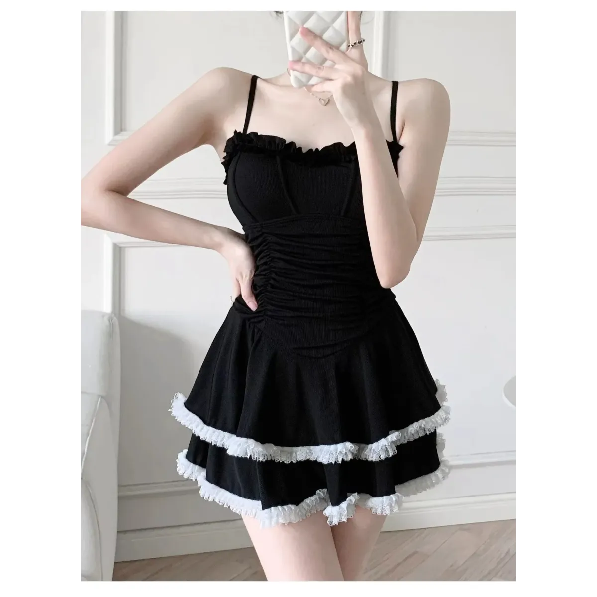 Halter Lace Swimsuit Dress – Ruffled Girly Slim Beachwear 2025 - All Dresses - Swimwear - 21