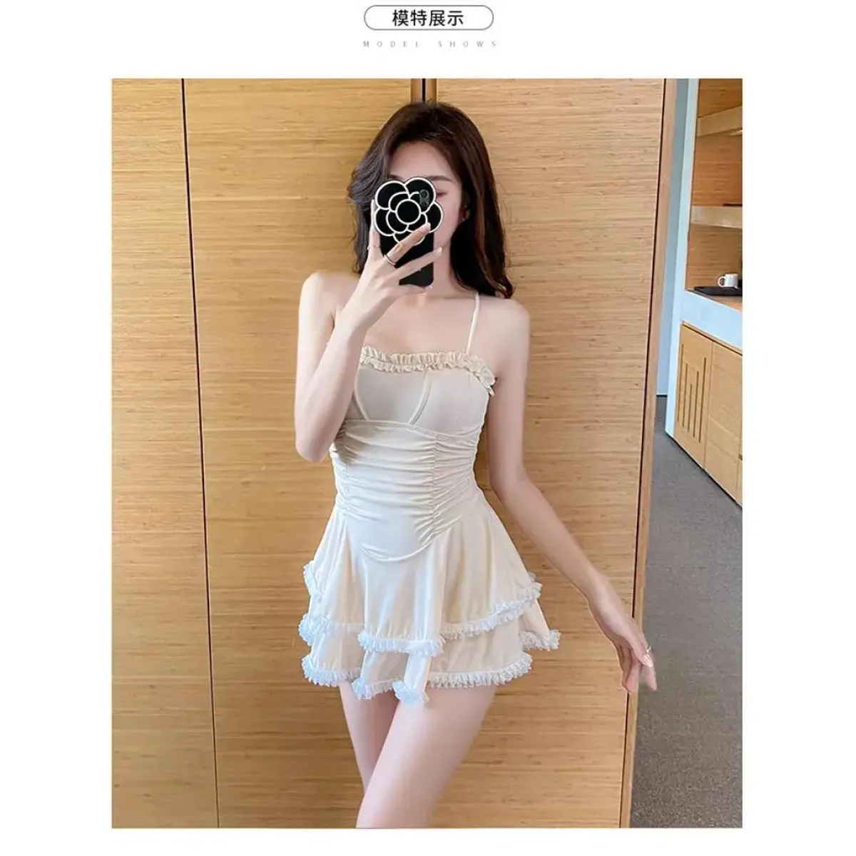 Halter Lace Swimsuit Dress – Ruffled Girly Slim Beachwear 2025 - All Dresses - Swimwear - 10