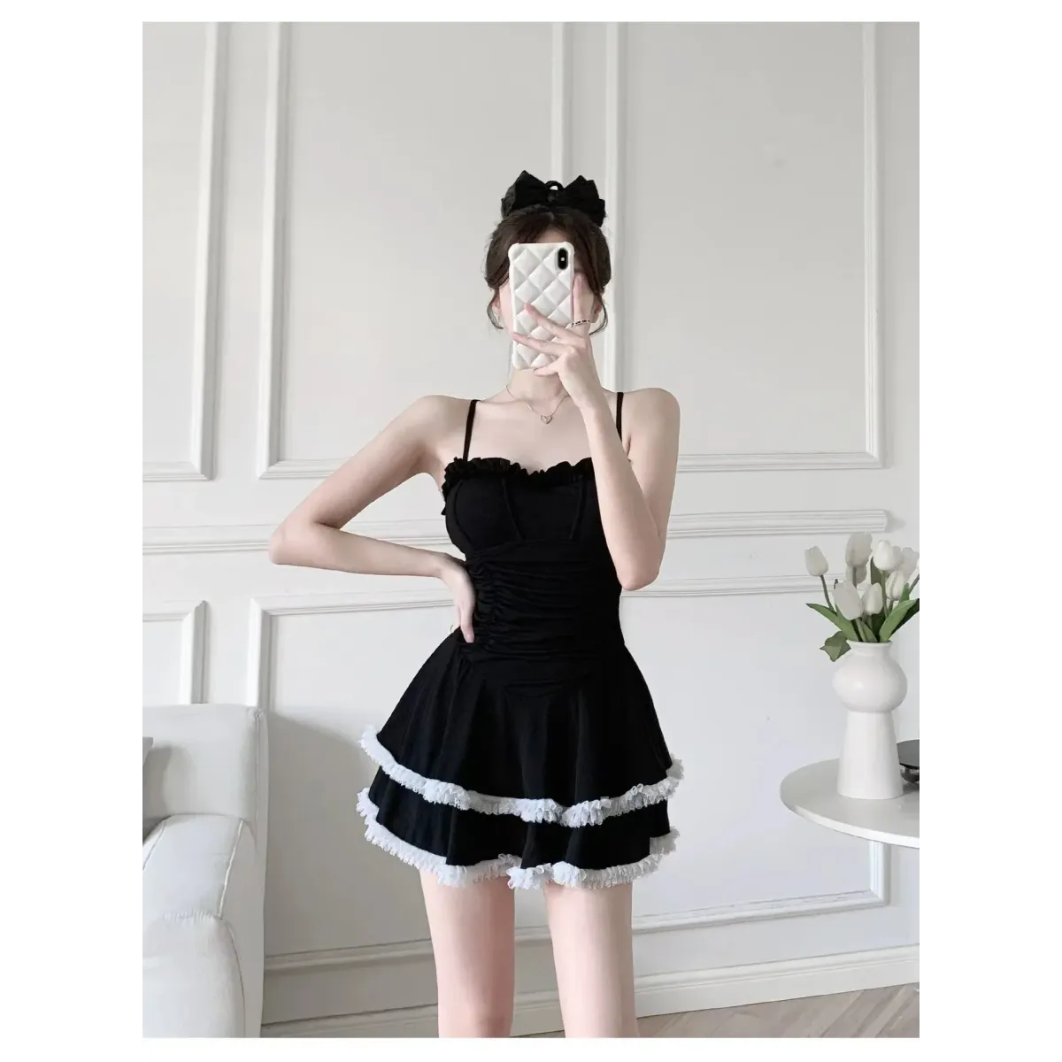 Halter Lace Swimsuit Dress – Ruffled Girly Slim Beachwear 2025 - All Dresses - Swimwear - 19