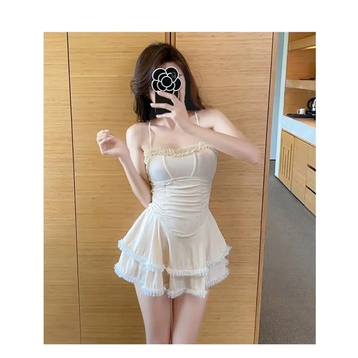 Halter Lace Swimsuit Dress – Ruffled Girly Slim Beachwear 2025 - All Dresses - Swimwear - 8