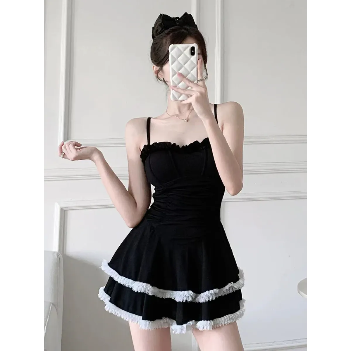 Halter Lace Swimsuit Dress – Ruffled Girly Slim Beachwear 2025 - All Dresses - Swimwear - 5