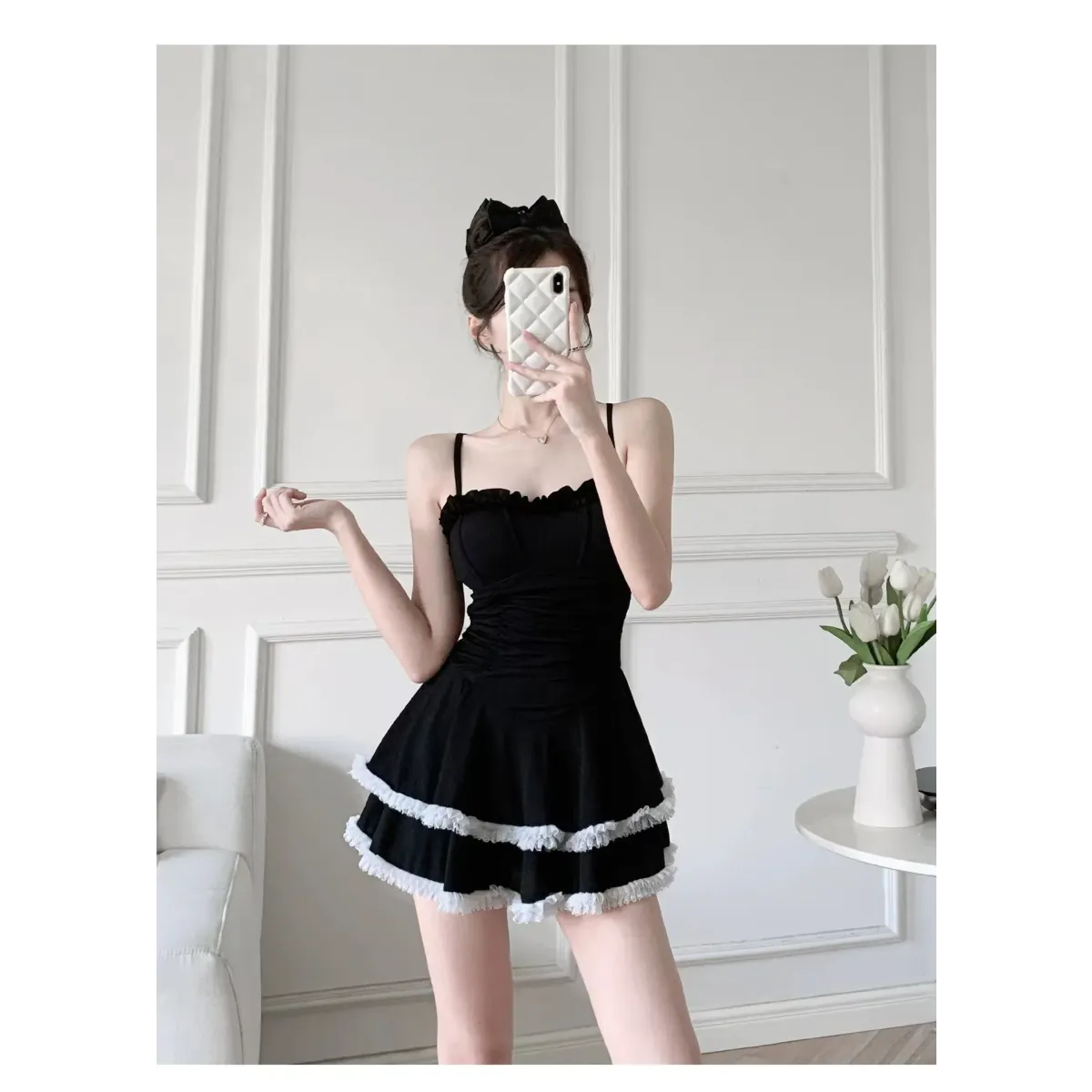 Halter Lace Swimsuit Dress – Ruffled Girly Slim Beachwear 2025 - All Dresses - Swimwear - 15