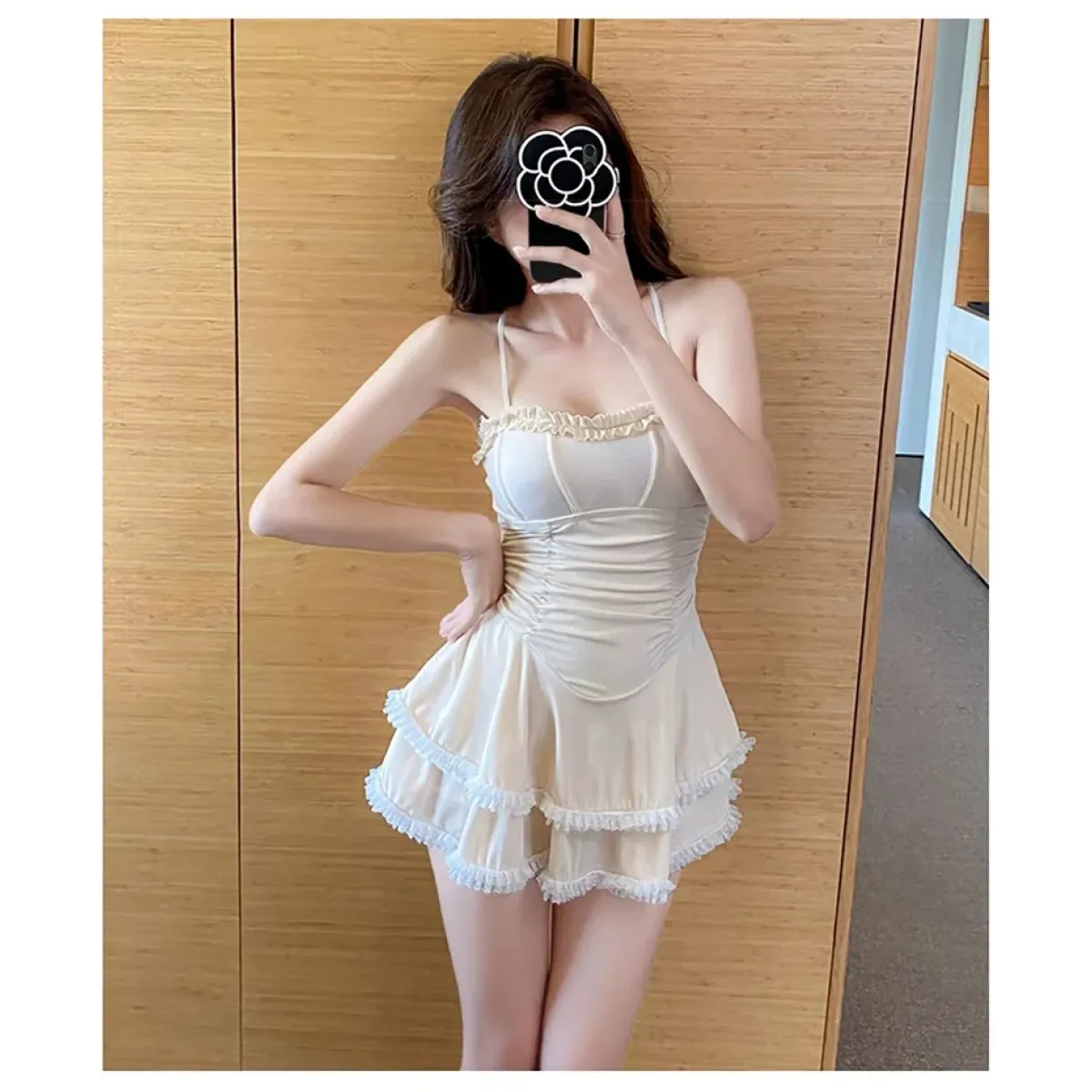 Halter Lace Swimsuit Dress – Ruffled Girly Slim Beachwear 2025 - All Dresses - Swimwear - 11