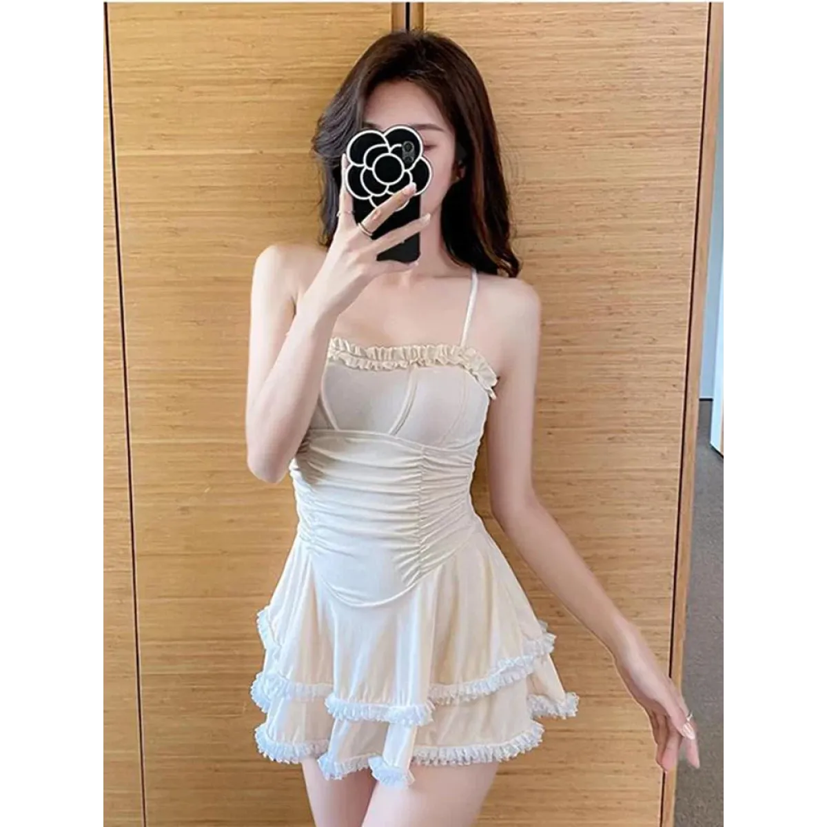 Halter Lace Swimsuit Dress – Ruffled Girly Slim Beachwear 2025 - All Dresses - Swimwear - 4