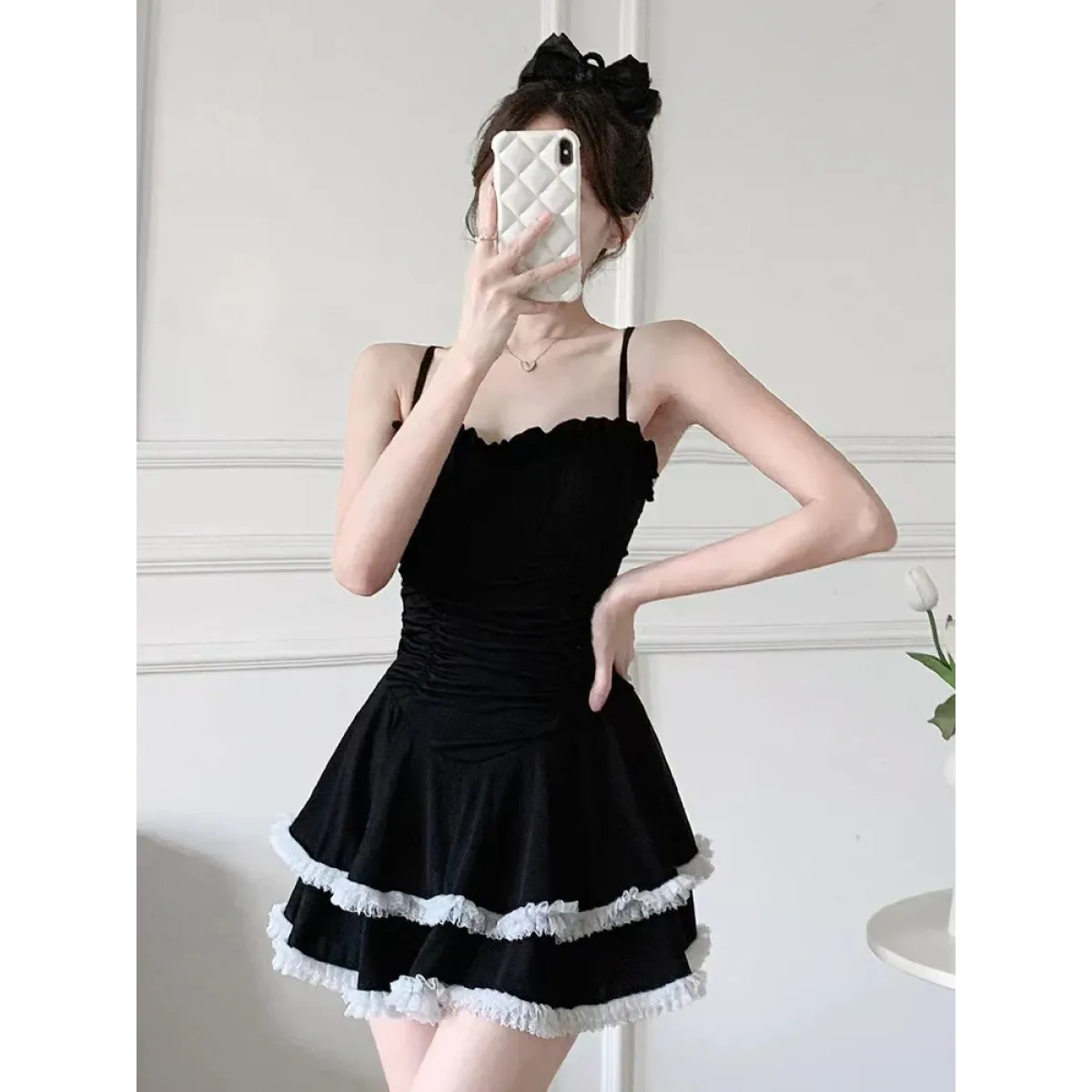 Halter Lace Swimsuit Dress – Ruffled Girly Slim Beachwear 2025 - All Dresses - Swimwear - 27