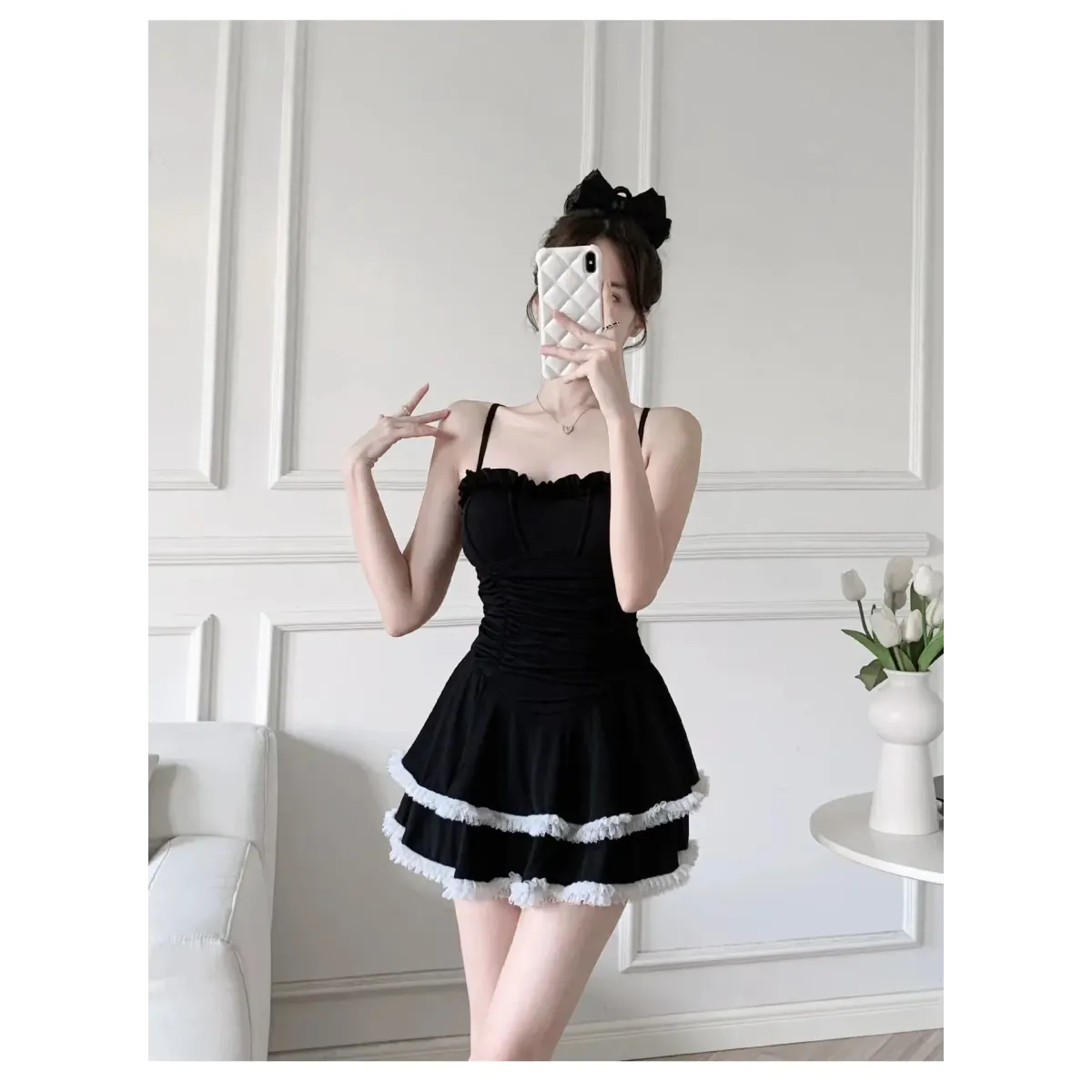 Halter Lace Swimsuit Dress – Ruffled Girly Slim Beachwear 2025 - All Dresses - Swimwear - 18