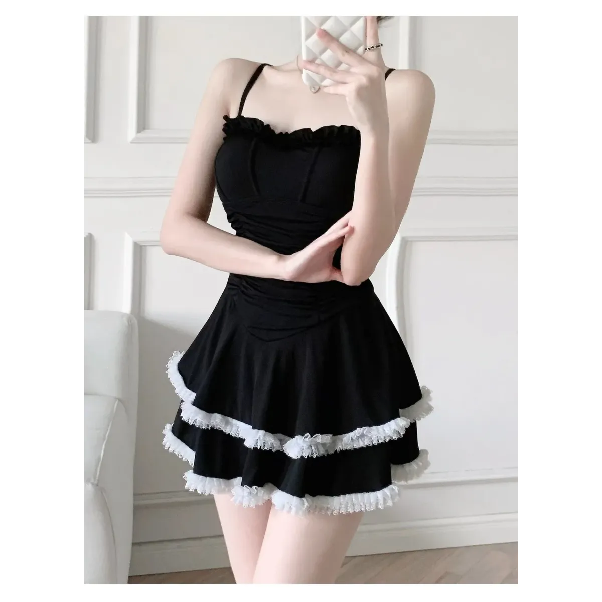 Halter Lace Swimsuit Dress – Ruffled Girly Slim Beachwear 2025 - All Dresses - Swimwear - 20