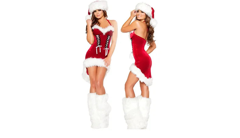 Halter Santa Costume - Sexy Red Velvet Christmas Dress for Women - Red / One Size - All Dresses - Dance Dresses Skirts