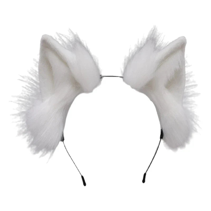 Handmade Cat Faux Fur Ears Headband - Fluffy Plush Animal Hair Hoop - White - All Products - Hair Accessories - 20