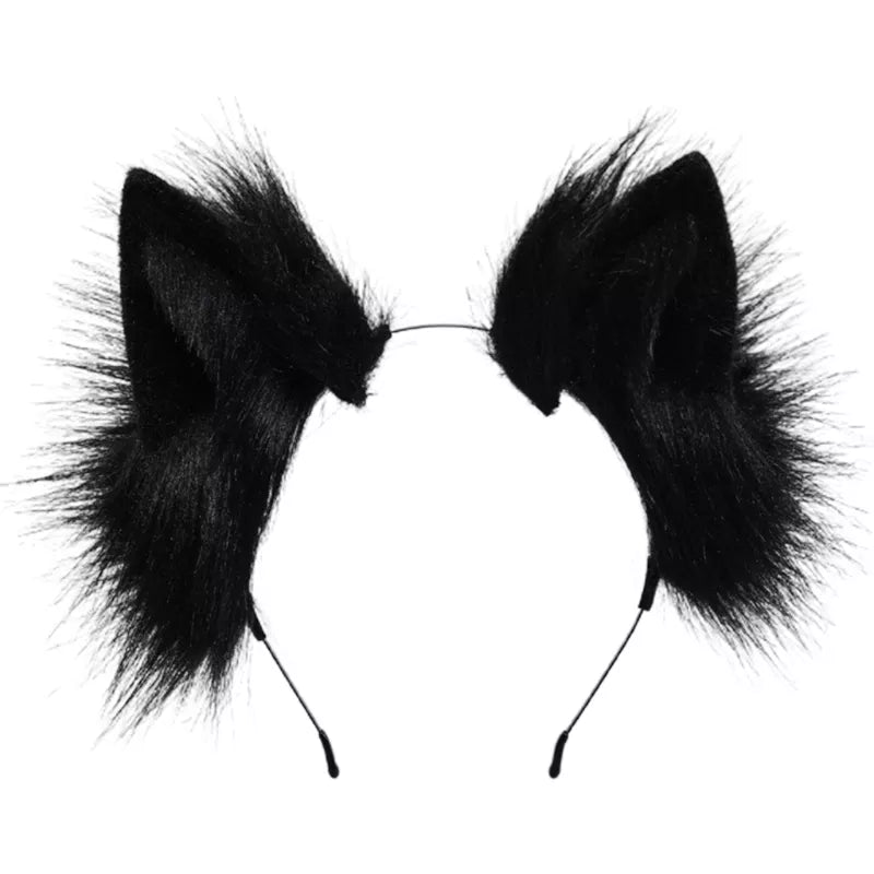 Handmade Cat Faux Fur Ears Headband - Fluffy Plush Animal Hair Hoop - Black - All Products - Hair Accessories - 15