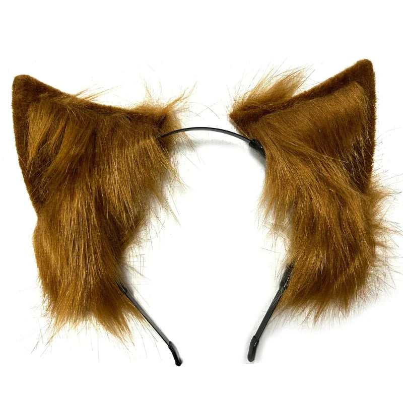 Handmade Cat Faux Fur Ears Headband - Fluffy Plush Animal Hair Hoop - Camel - All Products - Hair Accessories - 18