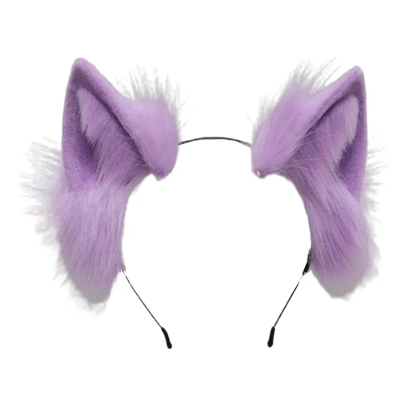 Handmade Cat Faux Fur Ears Headband - Fluffy Plush Animal Hair Hoop - Purple - All Products - Hair Accessories - 21