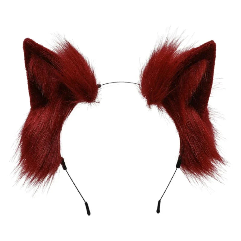 Handmade Cat Faux Fur Ears Headband - Fluffy Plush Animal Hair Hoop - Wine Red - All Products - Hair Accessories - 23