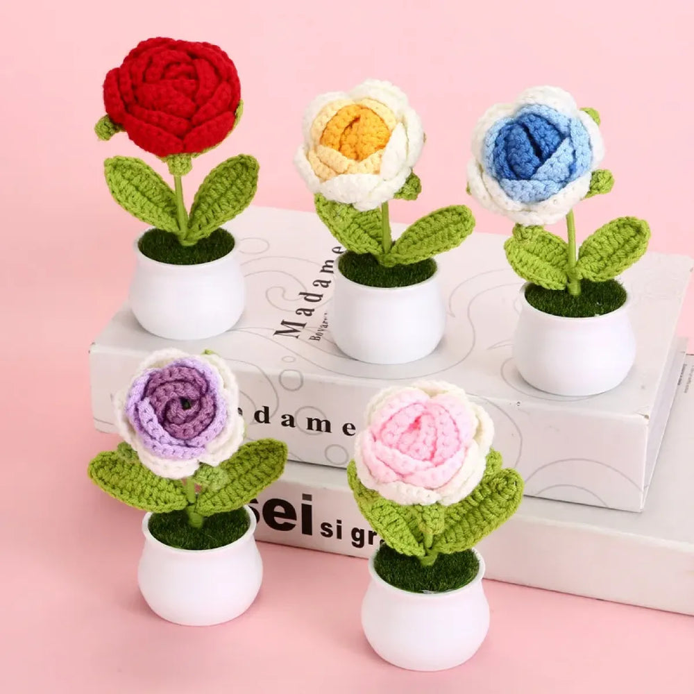 Handmade Crochet Rose Plush – Potted Flower Decor Gift for Her - Plushies - Plushie - 1