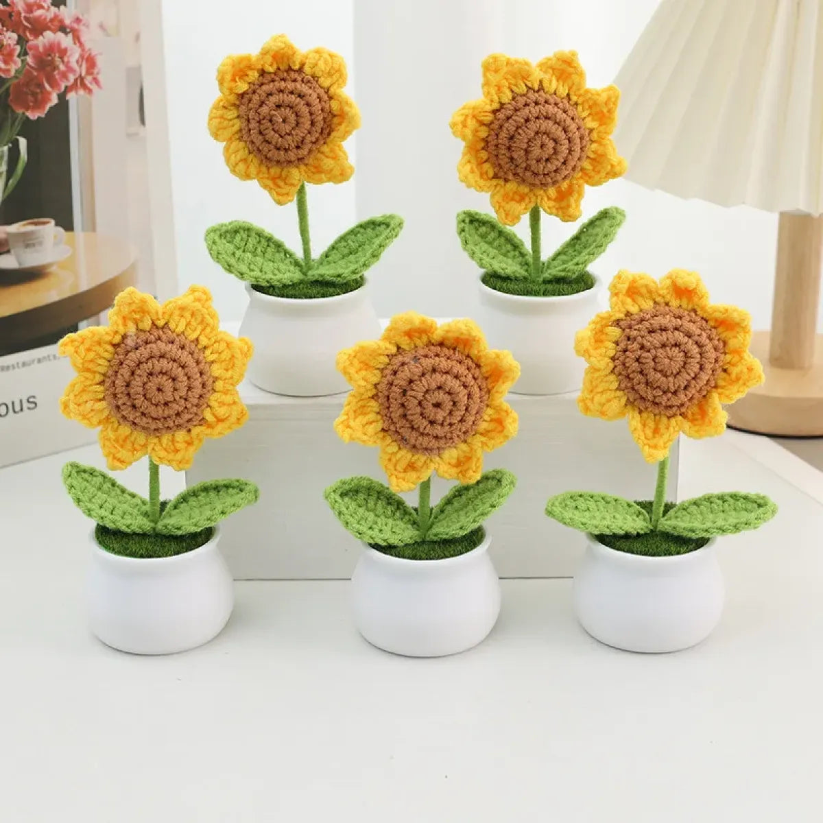 Handmade Crochet Sunflower Plush – Potted Desktop Decor Gift - Tops - Plushie - 1