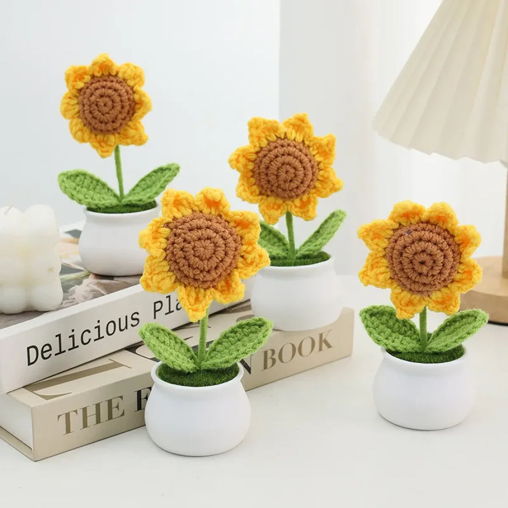Handmade Crochet Sunflower Plush – Potted Desktop Decor Gift - Tops - Plushie - 3