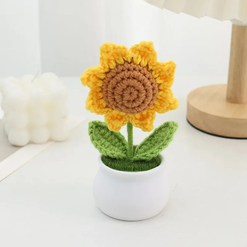 Handmade Crochet Sunflower Plush – Potted Desktop Decor Gift - Tops - Plushie - 14
