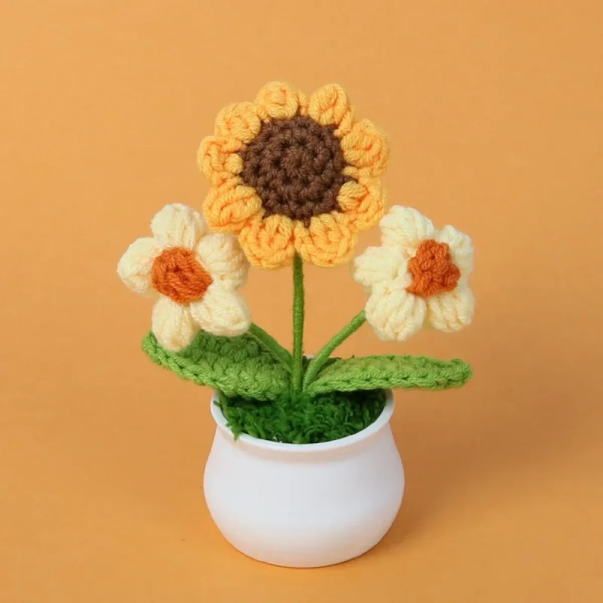 Handmade Crochet Sunflower Plush – Potted Desktop Decor Gift - Tops - Plushie - 11