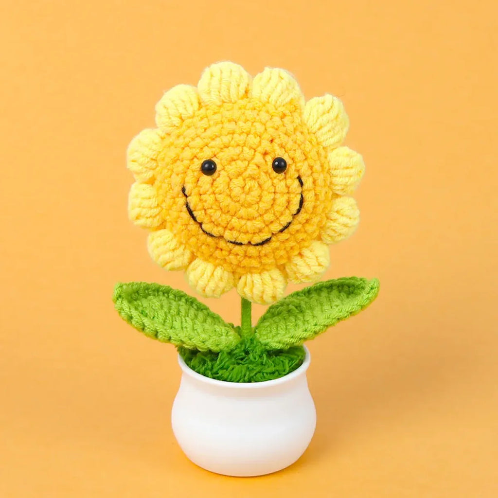 Handmade Crochet Sunflower Plush – Potted Desktop Decor Gift - Tops - Plushie - 15