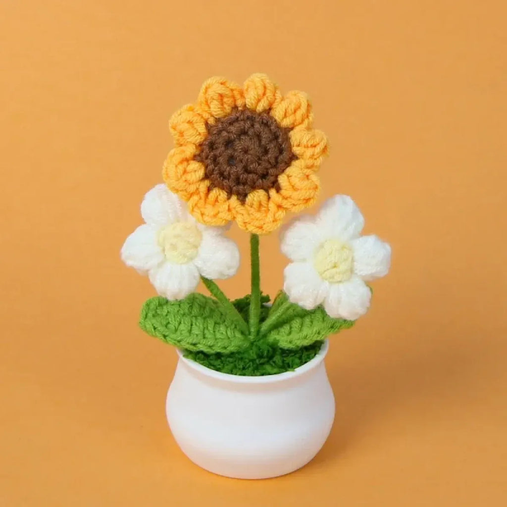 Handmade Crochet Sunflower Plush – Potted Desktop Decor Gift - Tops - Plushie - 10