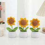 Handmade Crochet Sunflower Plush – Potted Desktop Decor Gift - Tops - Plushie - 6