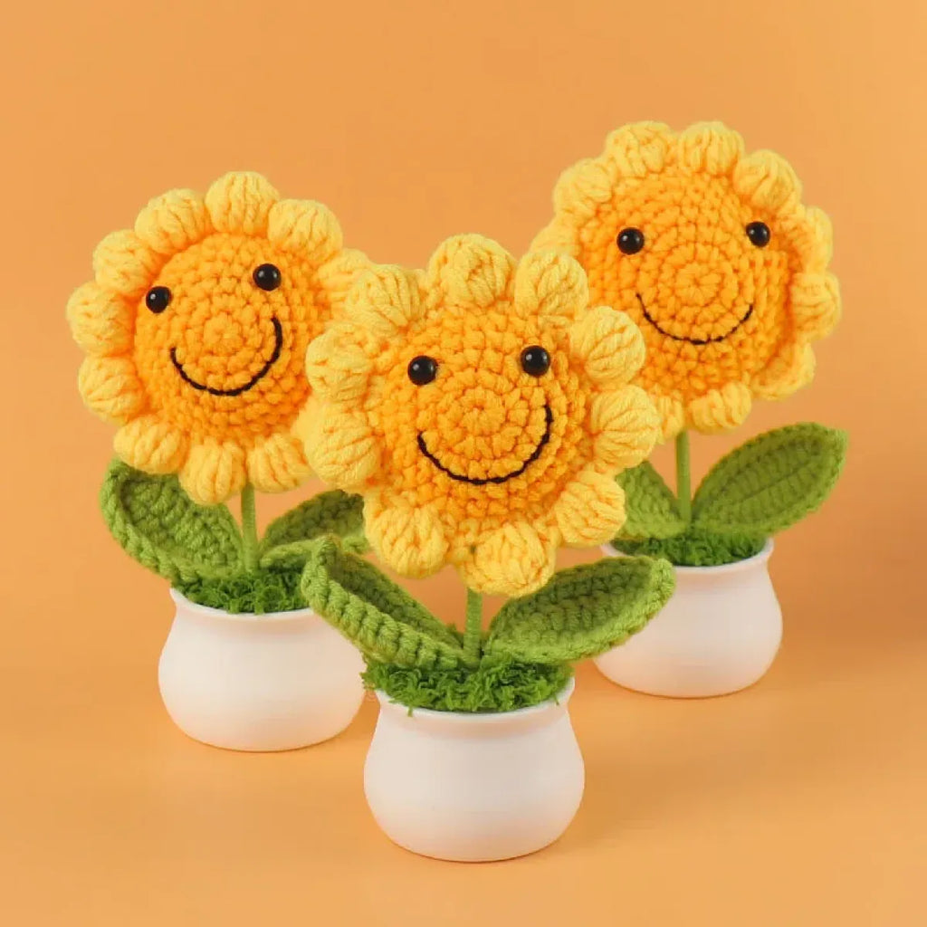 Handmade Crochet Sunflower Plush – Potted Desktop Decor Gift - Tops - Plushie - 5