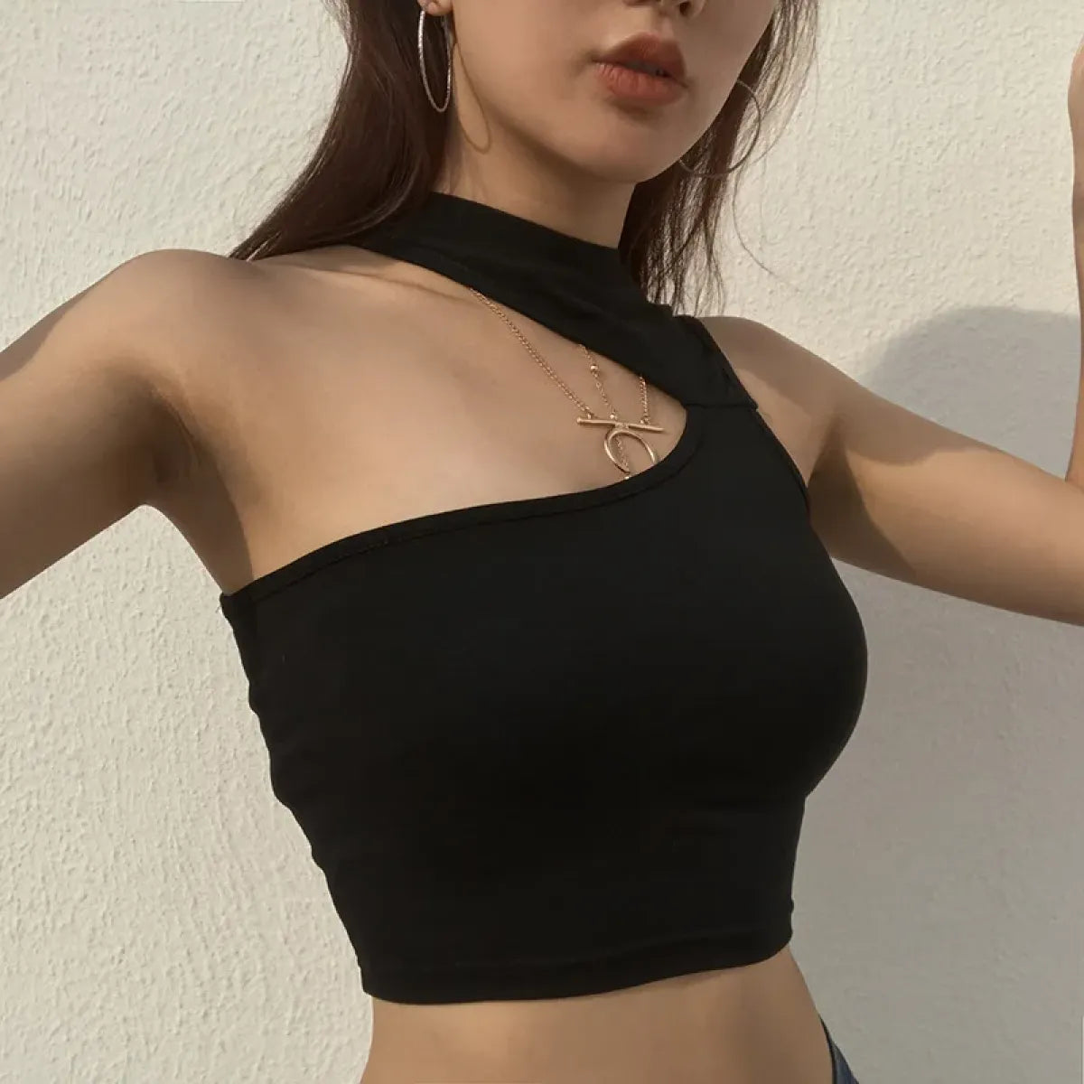 Harajuku Asymmetrical Neck Crop Top - Women’s Clothing & Accessories - Tops - 1