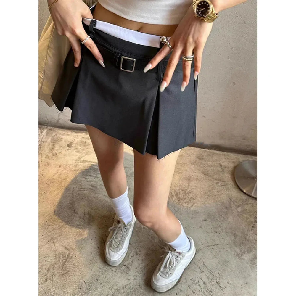Harajuku Belt Pleated Skirt - Bottoms - Skirts - 1