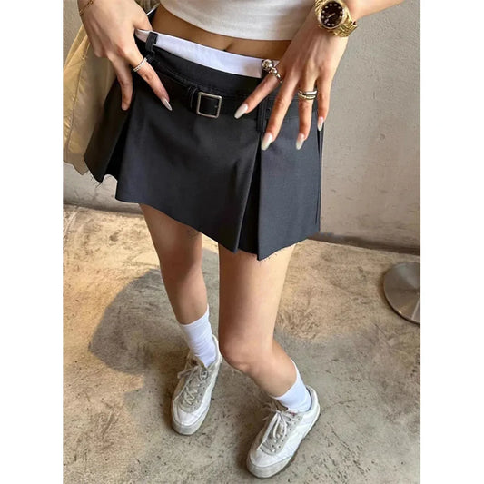 Harajuku Belt Pleated Skirt - Bottoms - Skirts - 1