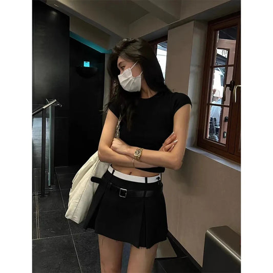 Harajuku Belt Pleated Skirt - Bottoms - Skirts - 2