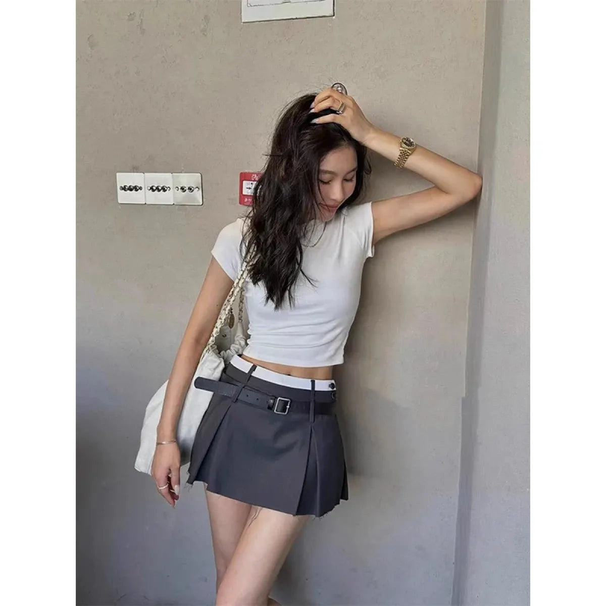 Harajuku Belt Pleated Skirt - Bottoms - Skirts - 3