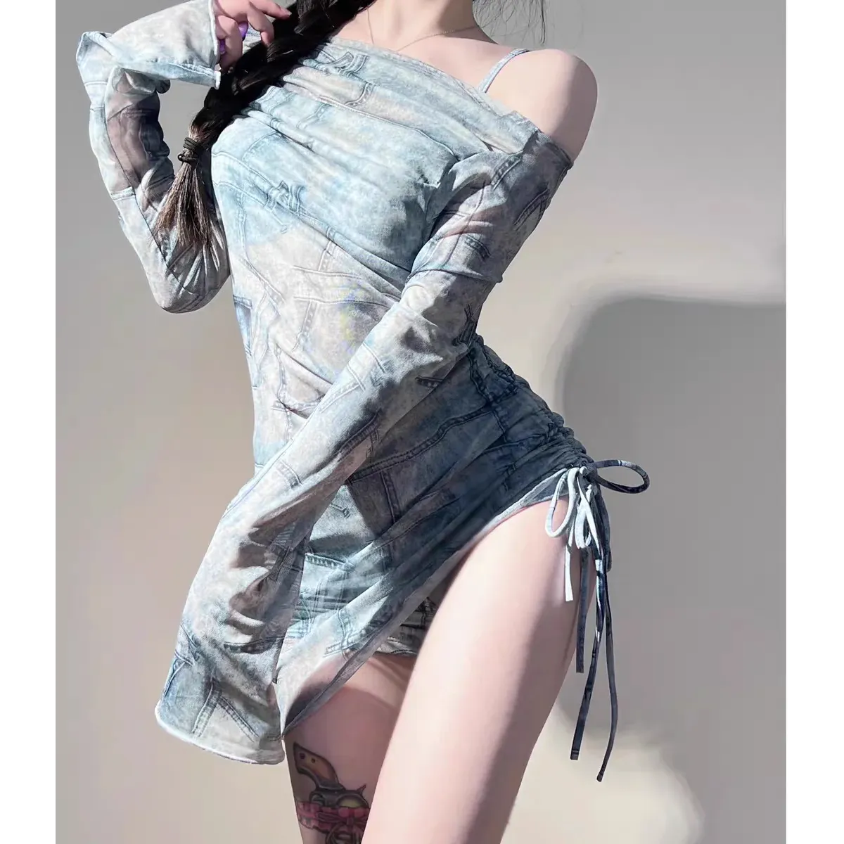 Mesh Off Shoulder Set – Harajuku Bikini & Smock Swimsuit - Tops & Tees - Long - Swimwear - 1