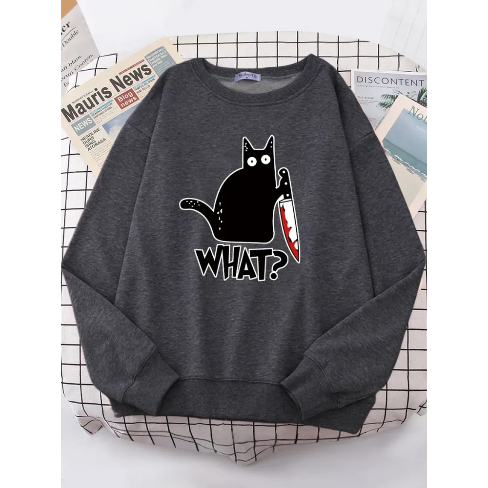 Kitty Say ’What?’ Sweatshirt - Harajuku Casual Hoody - T-Shirts - 1